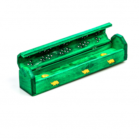 Cutie lemn pentru betisoare si conuri parfumate verde cu elefant [2]