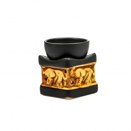 Vas mic din ceramica negru cu maro pentru ulei aromatic, cu elefant [0]