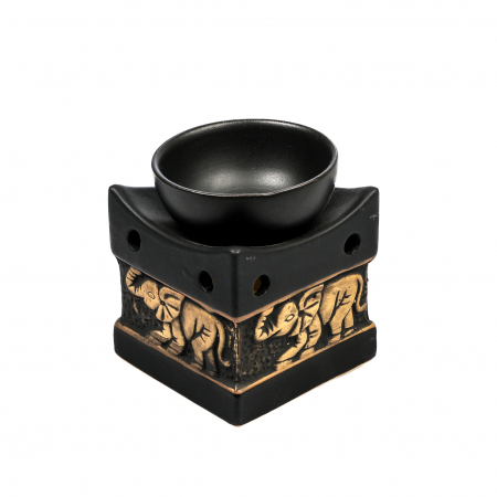 Vas mic din ceramica negru cu gri pentru ulei aromatic, cu elefant [5]