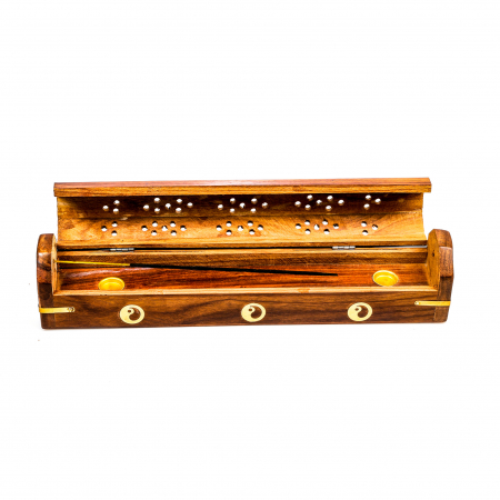 Cutie lemn pentru betisoare si conuri parfumate maro cu yin yang [5]