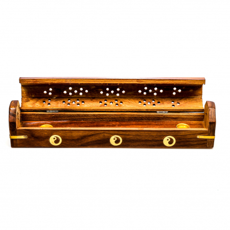 Cutie lemn pentru betisoare si conuri parfumate maro cu yin yang [1]