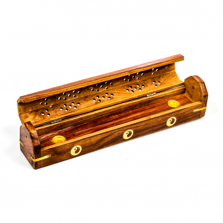 Cutie lemn pentru betisoare si conuri parfumate maro cu yin yang [4]