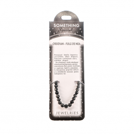 Feng Shui - Bratara cu piatra semipretioasa Obsidian- Fulg de Nea cu bilute