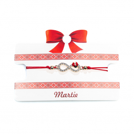 Martisoare - Bratara rosie, martisor, cu snur reglabil, model cu infinit si buburuza