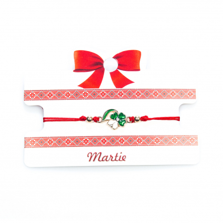 Martisoare - Bratara rosie, martisor, cu snur reglabil, model cu ghiocel