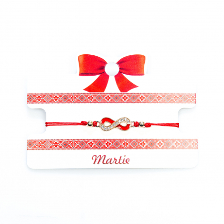 Martisoare - Bratara rosie, martisor, cu snur reglabil, model cu infinit