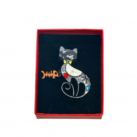 Brosa medie cu pisicuta neagra stilizata cu pestisor [1]