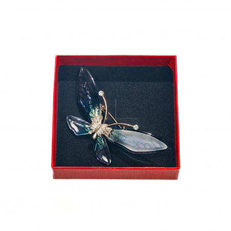 Brosa mare eleganta aurie cu fluturas albastru [4]