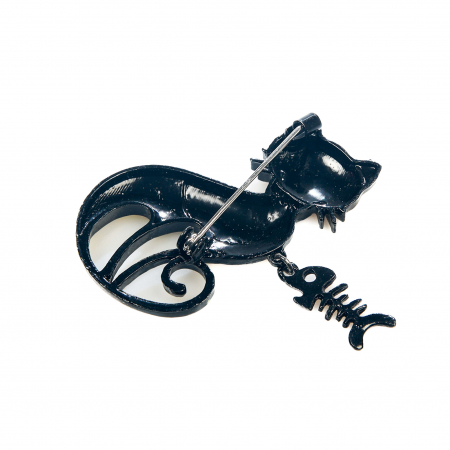 Brosa medie cu pisicuta galbena stilizata cu pestisor [2]