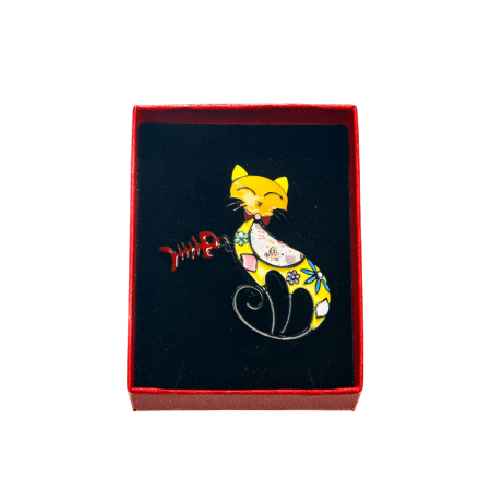 Brosa medie cu pisicuta galbena stilizata cu pestisor [1]