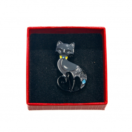 Brosa mica cu pisicuta stilizata gri [1]