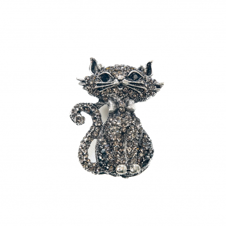 Brosa medie eleganta cu pisicuta argintiu inchis [0]