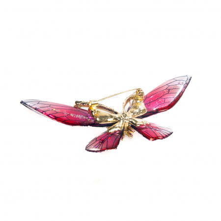 Brosa mare eleganta aurie cu fluturas rosu [1]