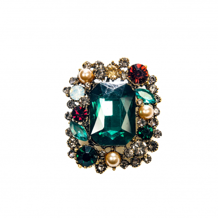 Brosa medie eleganta aurie cu pietricele verzi [0]