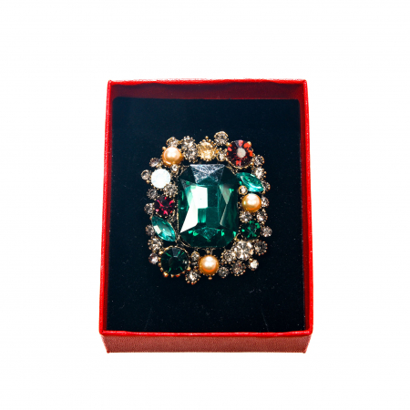 Brosa medie eleganta aurie cu pietricele verzi [2]