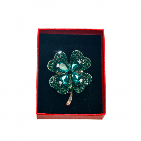 Brosa medie eleganta aurie in forma de trifoi cu 4 foi cu pietricele [1]