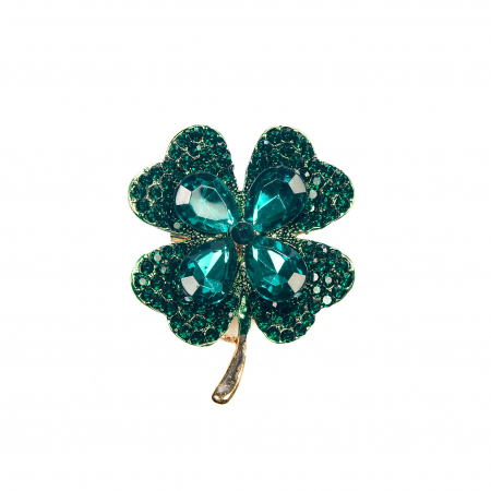 Brosa medie eleganta aurie in forma de trifoi cu 4 foi cu pietricele [0]