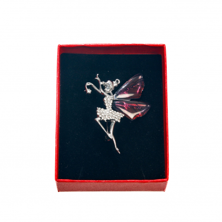 Brosa medie eleganta argintie cu zana cu aripi rosii [2]