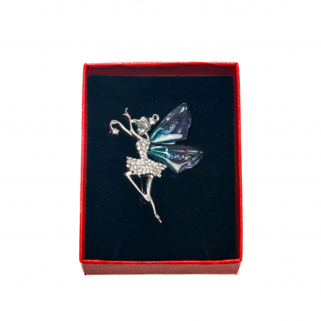 Brosa medie eleganta argintie cu zana cu aripi albastre [2]