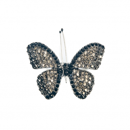 Cercei din lemn - Brosa medie eleganta cu fluturas negru cu gri