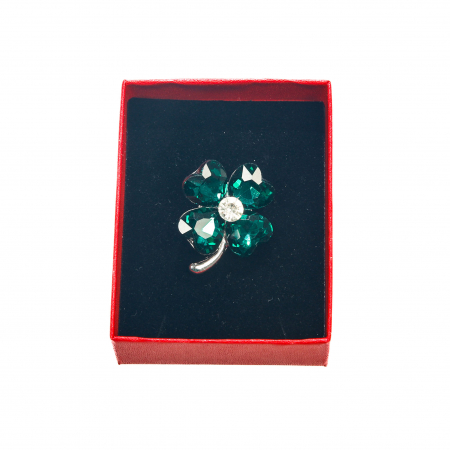 Brosa medie eleganta argintie cu trifoi verde [1]