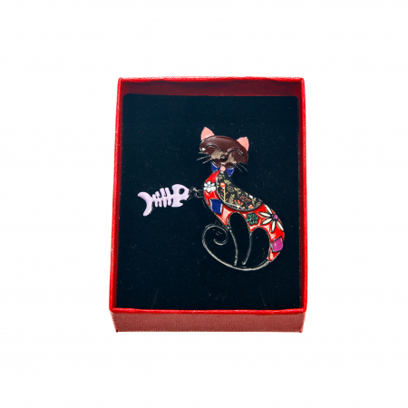 Brosa medie cu pisicuta rosie stilizata cu pestisor [1]