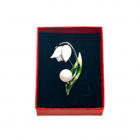 Brosa medie eleganta cu ghiocel si perla [1]