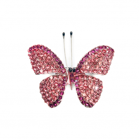 Cercei din lemn - Brosa medie eleganta cu fluturas roz