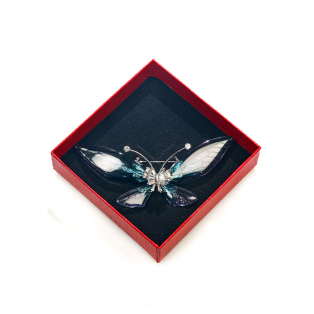 Brosa mare eleganta argintie cu fluturas albastru [2]