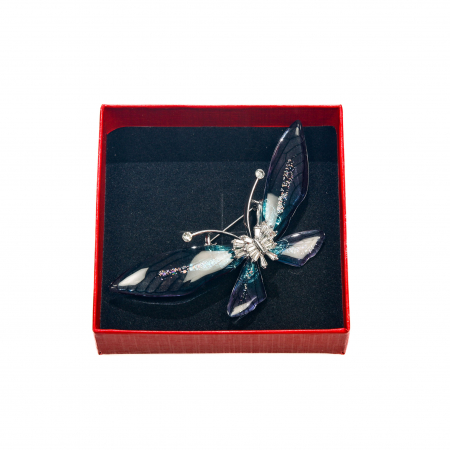 Brosa mare eleganta argintie cu fluturas albastru [1]