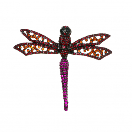 CERCEI ZAMAC - Brosa mare eleganta cu libelula rosie cu roz
