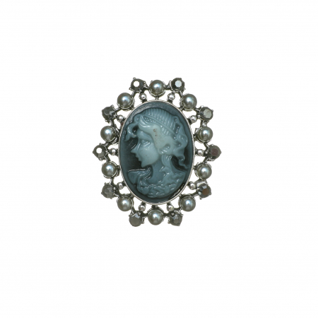 CERCEI ZAMAC - Brosa medie eleganta cu camee argintie cu perle