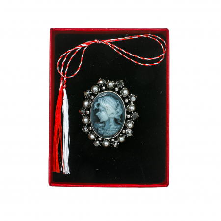 Brosa medie eleganta cu camee argintie cu perle [2]