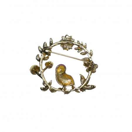 Brosa medie eleganta cu o pasarica, ramuri si floricele [1]