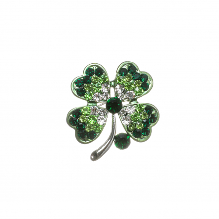 CERCEI ZAMAC - Brosa medie eleganta cu trifoi verde cu codita argintie