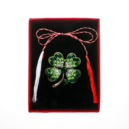 Brosa medie eleganta cu trifoi verde cu codita aurie [2]