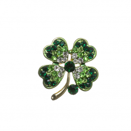 CERCEI ZAMAC - Brosa medie eleganta cu trifoi verde cu codita aurie