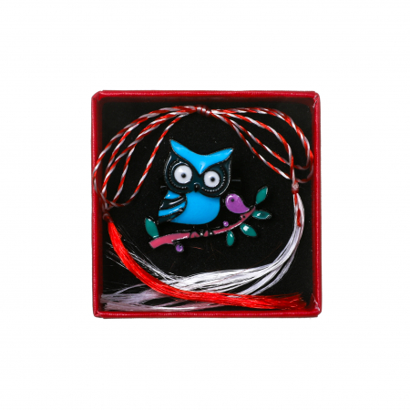 Brosa mica eleganta cu bufnita albastra cu verde marin [2]