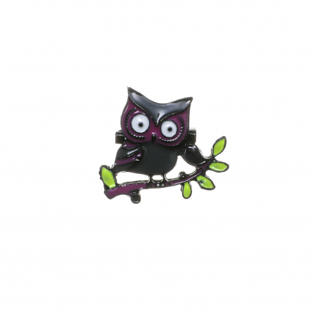 Martisoare - Brosa mica eleganta cu bufnita gri cu mov inchis