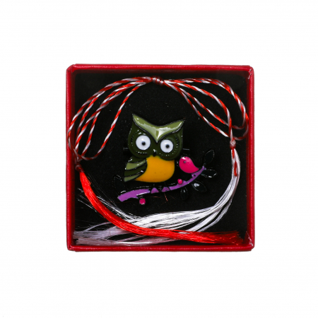 Brosa mica eleganta cu bufnita verde cu galben [2]