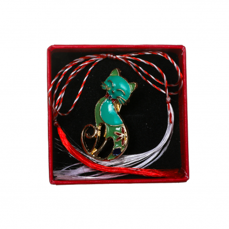 Brosa mica eleganta cu pisicuta mica turcoaz cu verde [2]