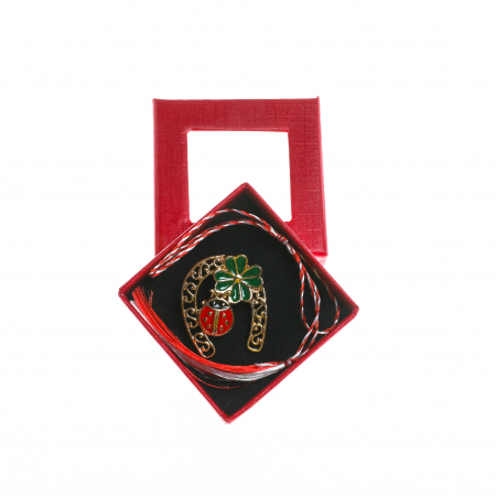 Brosa mica eleganta in forma de potcoava cu buburuza si trifoi [3]