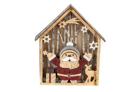 Casuta mare din lemn care lumineaza cu Mos Craciun [0]
