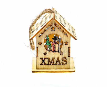 Casuta micuta din lemn care lumineaza cu om de zapada [0]