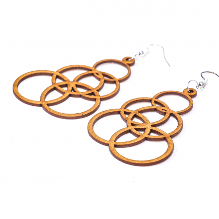 Cadouri pentru mama - Cercei din lemn cu cercuri suprapuse