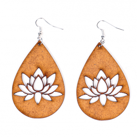 Cercei din lemn - Cercei din lemn cu floare de lotus