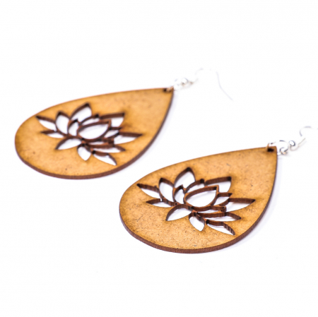 Cercei din lemn cu floare de lotus [1]
