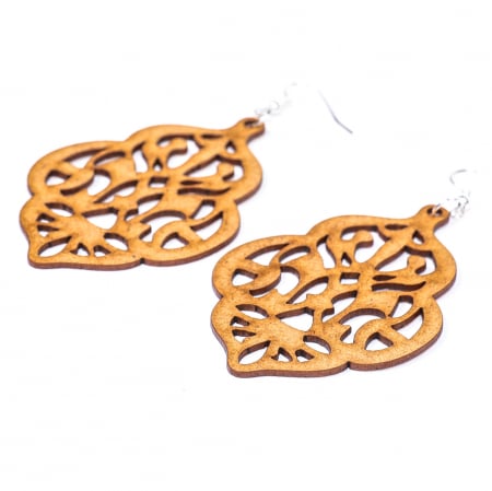Cercei din lemn - Cercei din lemn cu model complex