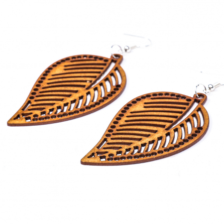 Martisoare - Cercei din lemn frunza cu gauri