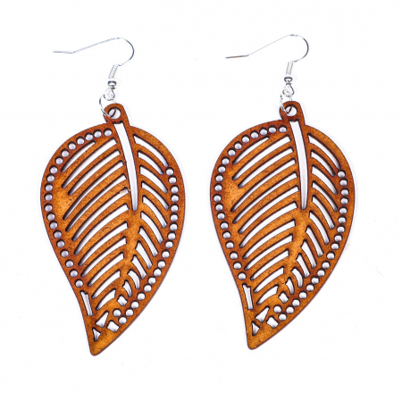 Cercei din lemn frunza cu gauri [1]